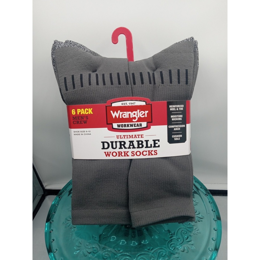 Wrangler 6 Pair Men Ultimate Durable Work Socks Sz 6-12 Reinforced Toe Gray New